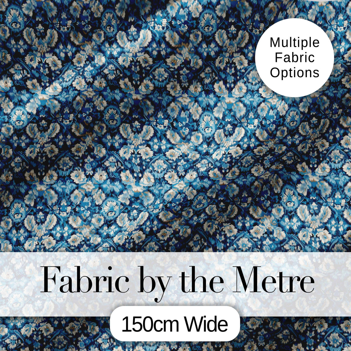 Vintage Ethnic Ikat Diamond Pattern in Blue Seamless Digital Print Fabric by the Metre UK Sewing Quilting Textile