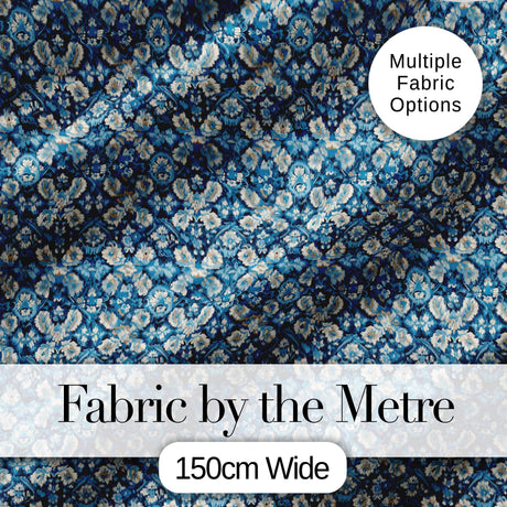 Vintage Ethnic Ikat Diamond Pattern in Blue Seamless Digital Print Fabric by the Metre UK Sewing Quilting Textile