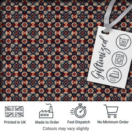 Vintage Floral Medallion Pattern in Red Blue Tones Seamless Digital Print Fabric by the Metre UK Sewing Quilting Textile