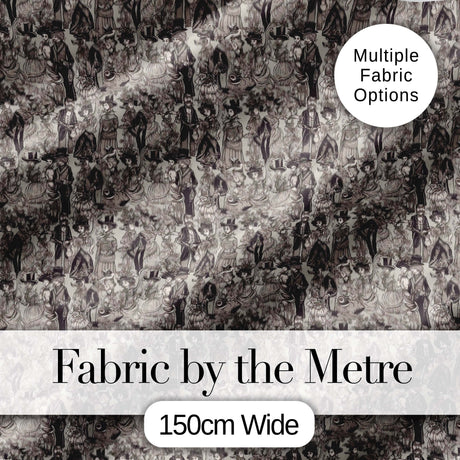 Antique Victorian Society Illustration Pattern Monochrome Seamless Digital Print Fabric by the Metre UK Sewing Quilting Textile