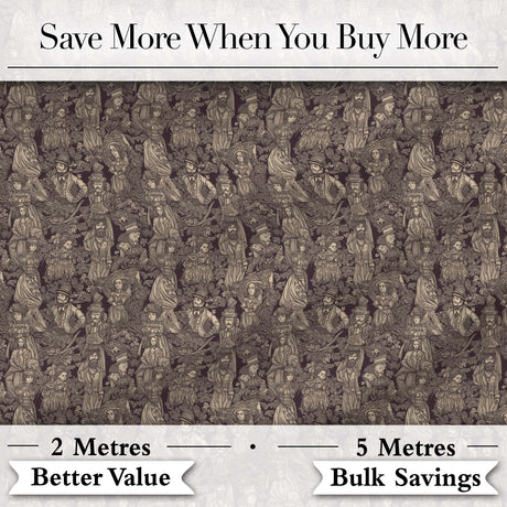 Classic Victorian Garden People Scene Pattern in Sepia Seamless Digital Print Fabric by the Metre UK Sewing Quilting Textile