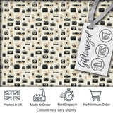 Retro Camera Collection Pattern Minimal Beige Seamless Digital Print Fabric by the Metre UK Sewing Quilting Textile
