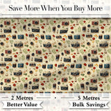 Vintage Cameras and Floral Elements Pattern Seamless Digital Print Fabric by the Metre UK Sewing Quilting Textile