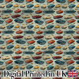 Colorful Retro Cars Autumn Leaves Pattern Seamless Digital Print Fabric by the Metre UK Sewing Quilting Textile