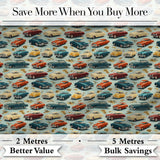 Colorful Retro Cars Autumn Leaves Pattern Seamless Digital Print Fabric by the Metre UK Sewing Quilting Textile