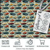 Colorful Retro Cars Autumn Leaves Pattern Seamless Digital Print Fabric by the Metre UK Sewing Quilting Textile