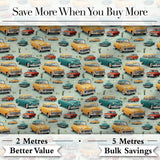 Mid Century Classic Cars Scenic Pattern Seamless Digital Print Fabric by the Metre UK Sewing Quilting Textile