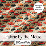 Festive Vintage Cars Holiday Pattern Seamless Digital Print Fabric by the Metre UK Sewing Quilting Textile