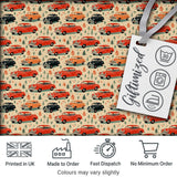 Festive Vintage Cars Holiday Pattern Seamless Digital Print Fabric by the Metre UK Sewing Quilting Textile