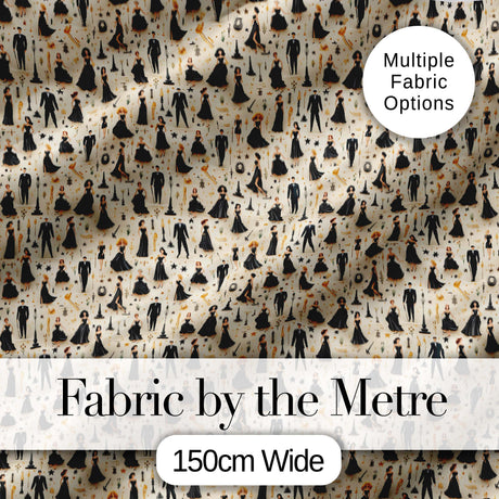 Elegant Black Dress Fashion Figures Pattern Seamless Digital Print Fabric by the Metre UK Sewing Quilting Textile