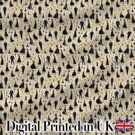 Elegant Black Dress Fashion Figures Pattern Seamless Digital Print Fabric by the Metre UK Sewing Quilting Textile