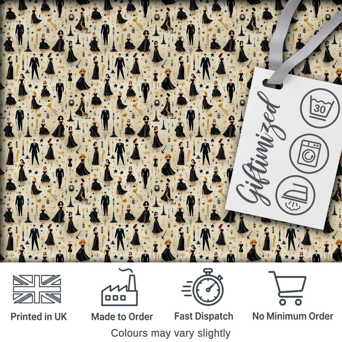 Elegant Black Dress Fashion Figures Pattern Seamless Digital Print Fabric by the Metre UK Sewing Quilting Textile