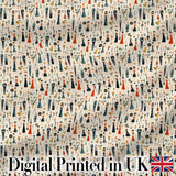 Retro Party People Music Fashion Pattern Seamless Digital Print Fabric by the Metre UK Sewing Quilting Textile