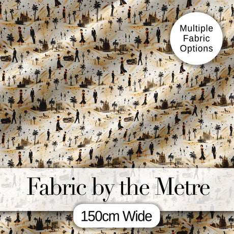 Vintage Desert Scene Couples and Landmarks Pattern Seamless Digital Print Fabric by the Metre UK Sewing Quilting Textile