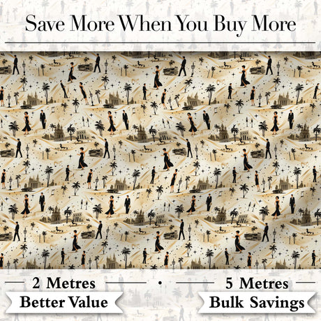 Vintage Desert Scene Couples and Landmarks Pattern Seamless Digital Print Fabric by the Metre UK Sewing Quilting Textile