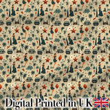 Retro Mid Century Fashion Cars and Palm Trees Seamless Pattern Digital Print Fabric by the Metre UK Sewing Quilting Textile