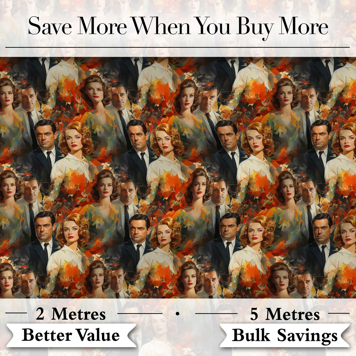 Classic Hollywood Glamour Portraits Artistic Seamless Pattern Digital Print Fabric by the Metre UK Sewing Quilting Textile