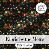 Magical Night Cityscape with Stars and Hills Seamless Pattern Digital Print Fabric by the Metre UK Sewing Quilting Textile
