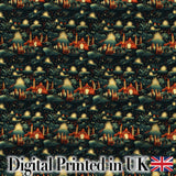 Magical Night Cityscape with Stars and Hills Seamless Pattern Digital Print Fabric by the Metre UK Sewing Quilting Textile