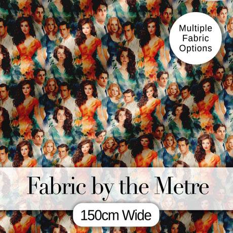 Romantic Vintage Couples Floral Portrait Seamless Pattern Digital Print Fabric by the Metre UK Sewing Quilting Textile