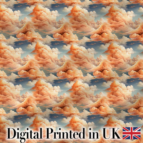 Dreamy Warm Sunset Clouds Sky Seamless Pattern Digital Print Fabric by the Metre UK Sewing Quilting Textile