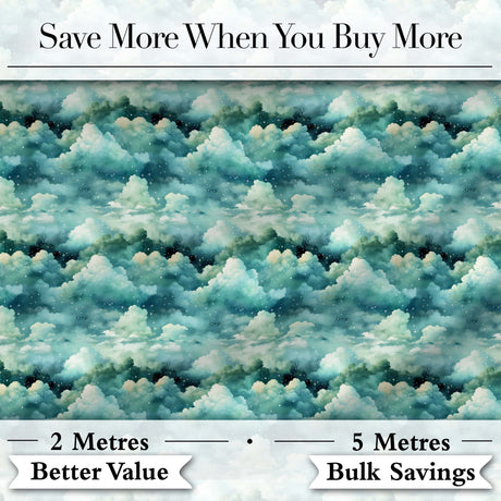 Mystical Blue Green Clouds Night Sky Seamless Pattern Digital Print Fabric by the Metre UK Sewing Quilting Textile