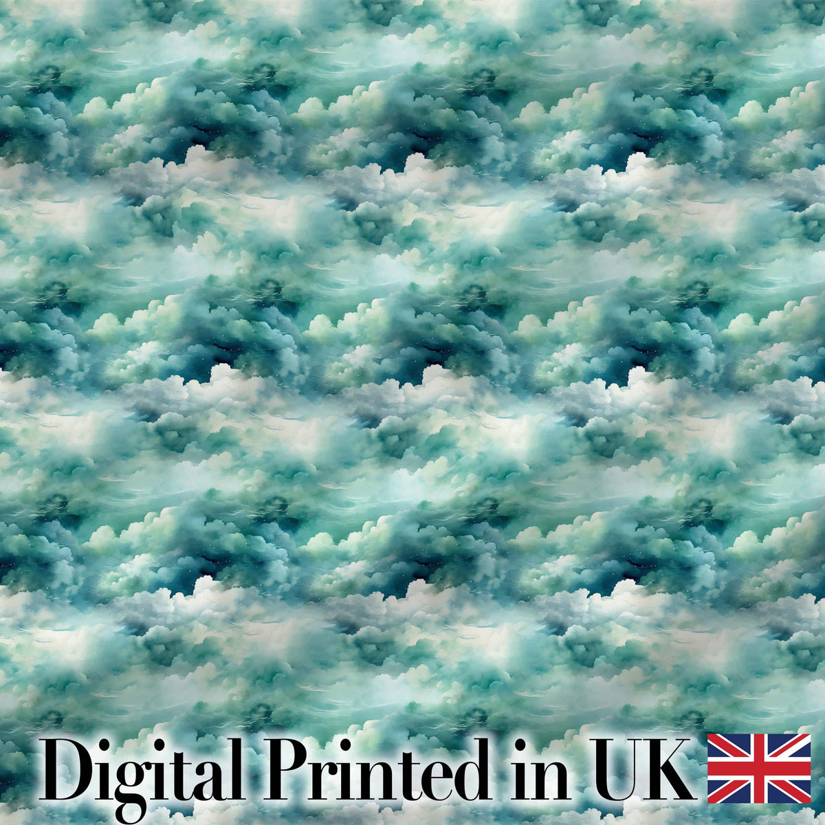 Soft Teal Dreamy Clouds Sky Seamless Pattern Digital Print Fabric by the Metre UK Sewing Quilting Textile