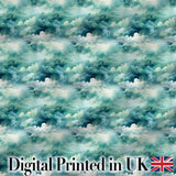 Soft Teal Dreamy Clouds Sky Seamless Pattern Digital Print Fabric by the Metre UK Sewing Quilting Textile