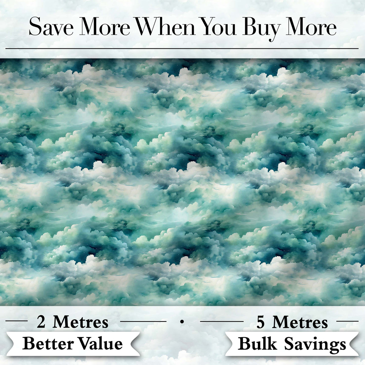 Soft Teal Dreamy Clouds Sky Seamless Pattern Digital Print Fabric by the Metre UK Sewing Quilting Textile