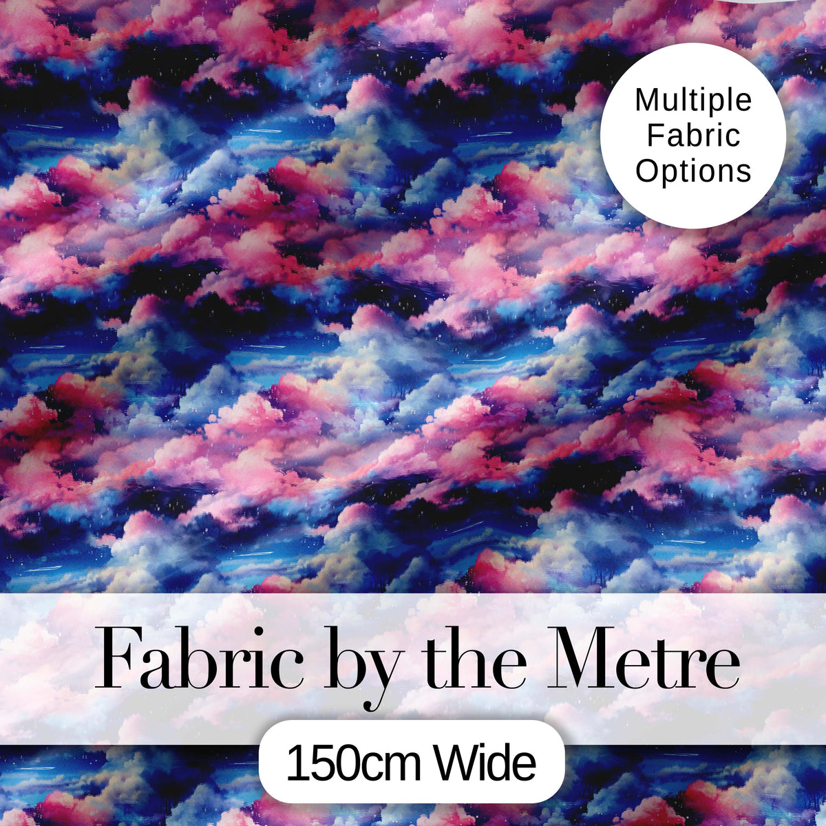 Pink Blue Fantasy Night Clouds Sky Seamless Pattern Digital Print Fabric by the Metre UK Sewing Quilting Textile