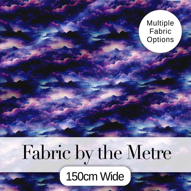 Deep Purple Cosmic Clouds Night Sky Seamless Pattern Digital Print Fabric by the Metre UK Sewing Quilting Textile