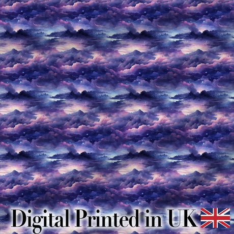 Deep Purple Cosmic Clouds Night Sky Seamless Pattern Digital Print Fabric by the Metre UK Sewing Quilting Textile