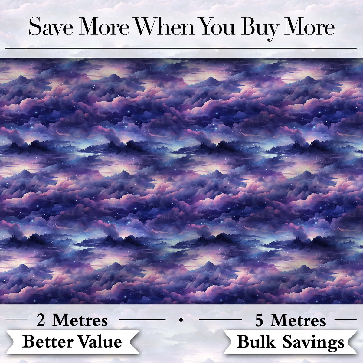 Deep Purple Cosmic Clouds Night Sky Seamless Pattern Digital Print Fabric by the Metre UK Sewing Quilting Textile