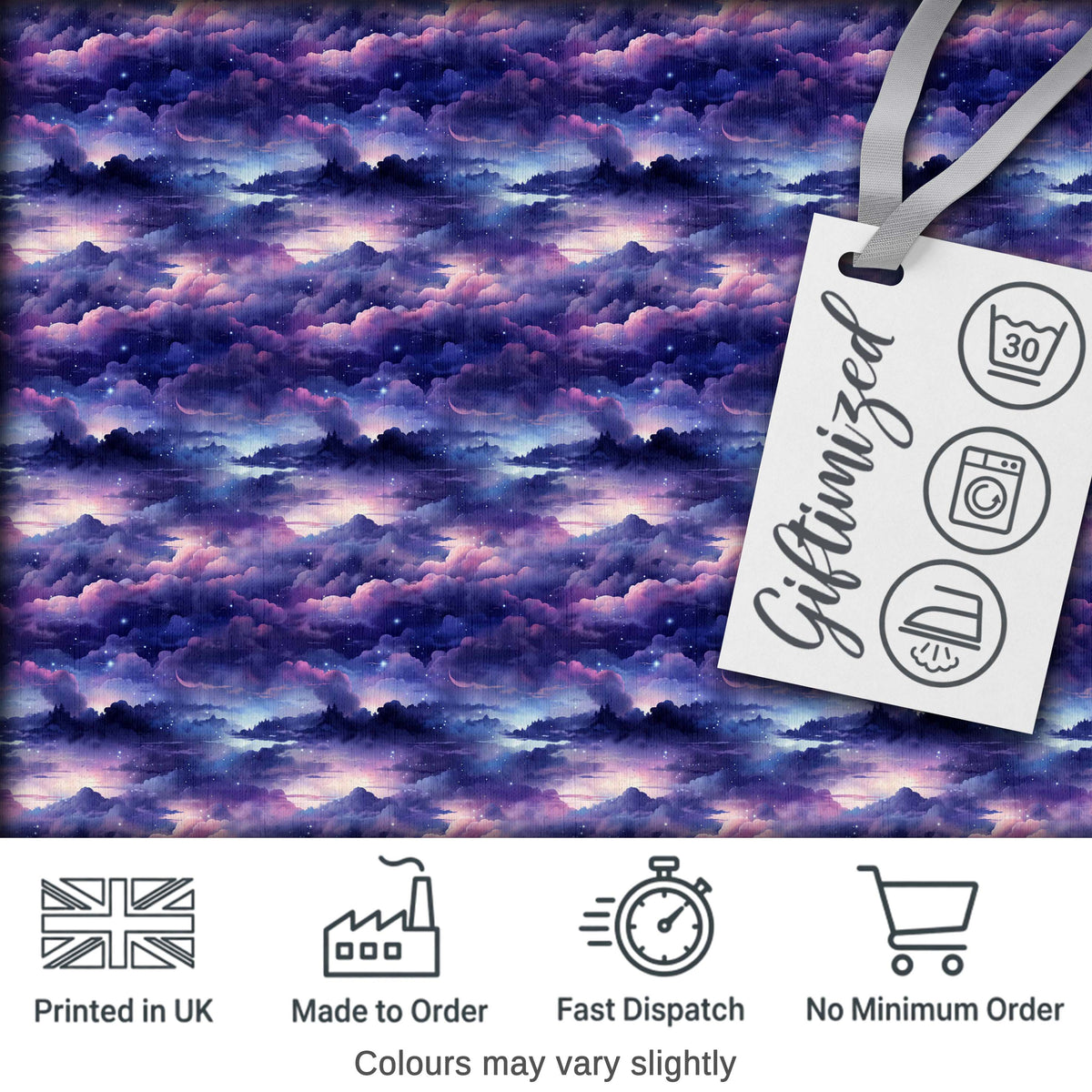 Deep Purple Cosmic Clouds Night Sky Seamless Pattern Digital Print Fabric by the Metre UK Sewing Quilting Textile