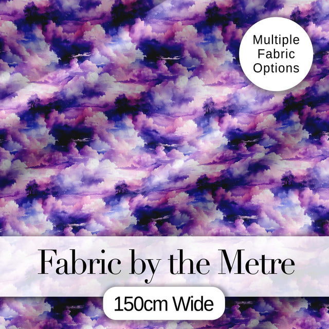 Lavender Dream Clouds Landscape Seamless Pattern Digital Print Fabric by the Metre UK Sewing Quilting Textile