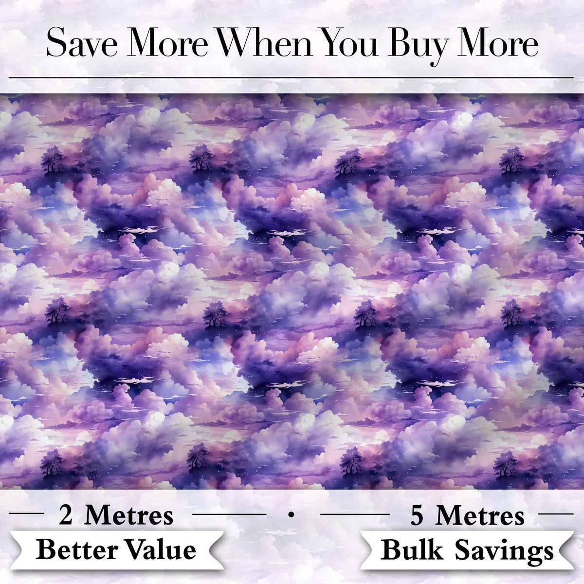 Lavender Dream Clouds Landscape Seamless Pattern Digital Print Fabric by the Metre UK Sewing Quilting Textile