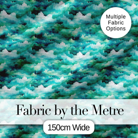 Soft Aqua Watercolor Clouds Sky Seamless Pattern Digital Print Fabric by the Metre UK Sewing Quilting Textile