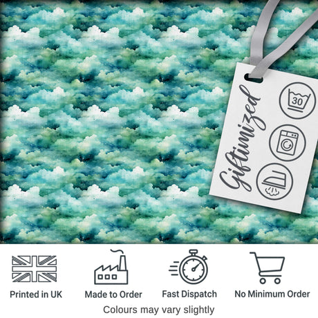 Soft Aqua Watercolor Clouds Sky Seamless Pattern Digital Print Fabric by the Metre UK Sewing Quilting Textile