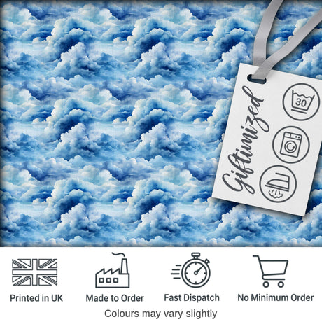 Blue White Realistic Clouds Sky Seamless Pattern Digital Print Fabric by the Metre UK Sewing Quilting Textile