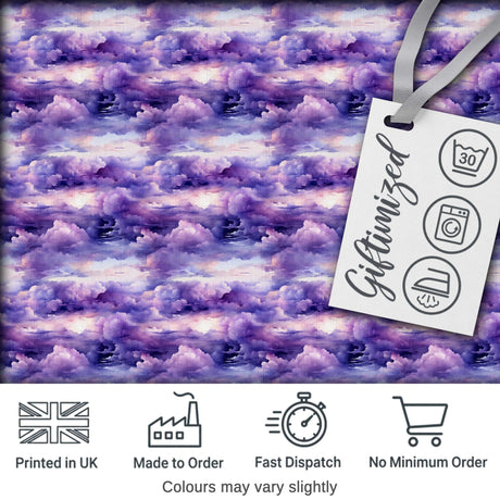 Purple Pastel Sunset Clouds Sky Seamless Pattern Digital Print Fabric by the Metre UK Sewing Quilting Textile