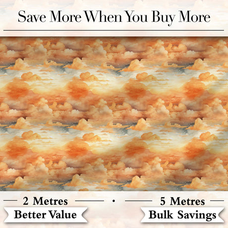 Warm Sunset Orange Clouds Sky Seamless Pattern Digital Print Fabric by the Metre UK Sewing Quilting Textile