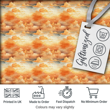 Warm Sunset Orange Clouds Sky Seamless Pattern Digital Print Fabric by the Metre UK Sewing Quilting Textile