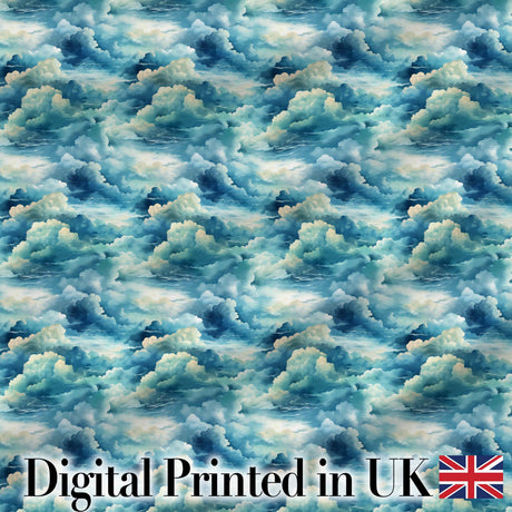 Deep Blue Ocean Clouds Sky Seamless Pattern Digital Print Fabric by the Metre UK Sewing Quilting Textile
