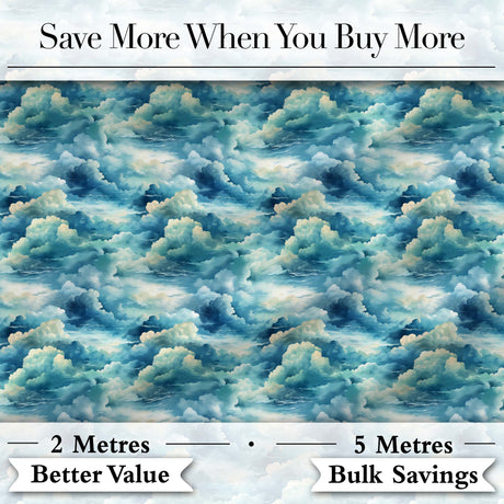 Deep Blue Ocean Clouds Sky Seamless Pattern Digital Print Fabric by the Metre UK Sewing Quilting Textile