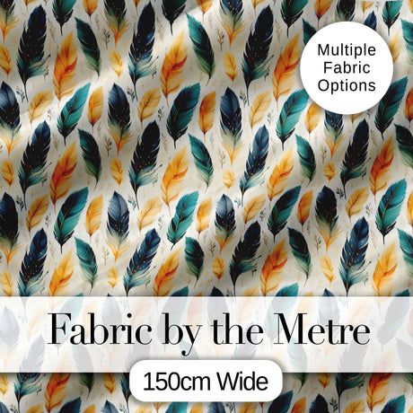 Elegant Feather Leaves Boho Seamless Pattern Digital Print Fabric by the Metre UK Sewing Quilting Textile