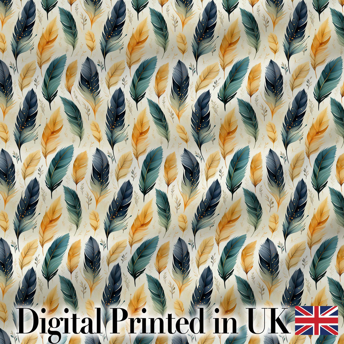 Elegant Feather Leaves Boho Seamless Pattern Digital Print Fabric by the Metre UK Sewing Quilting Textile