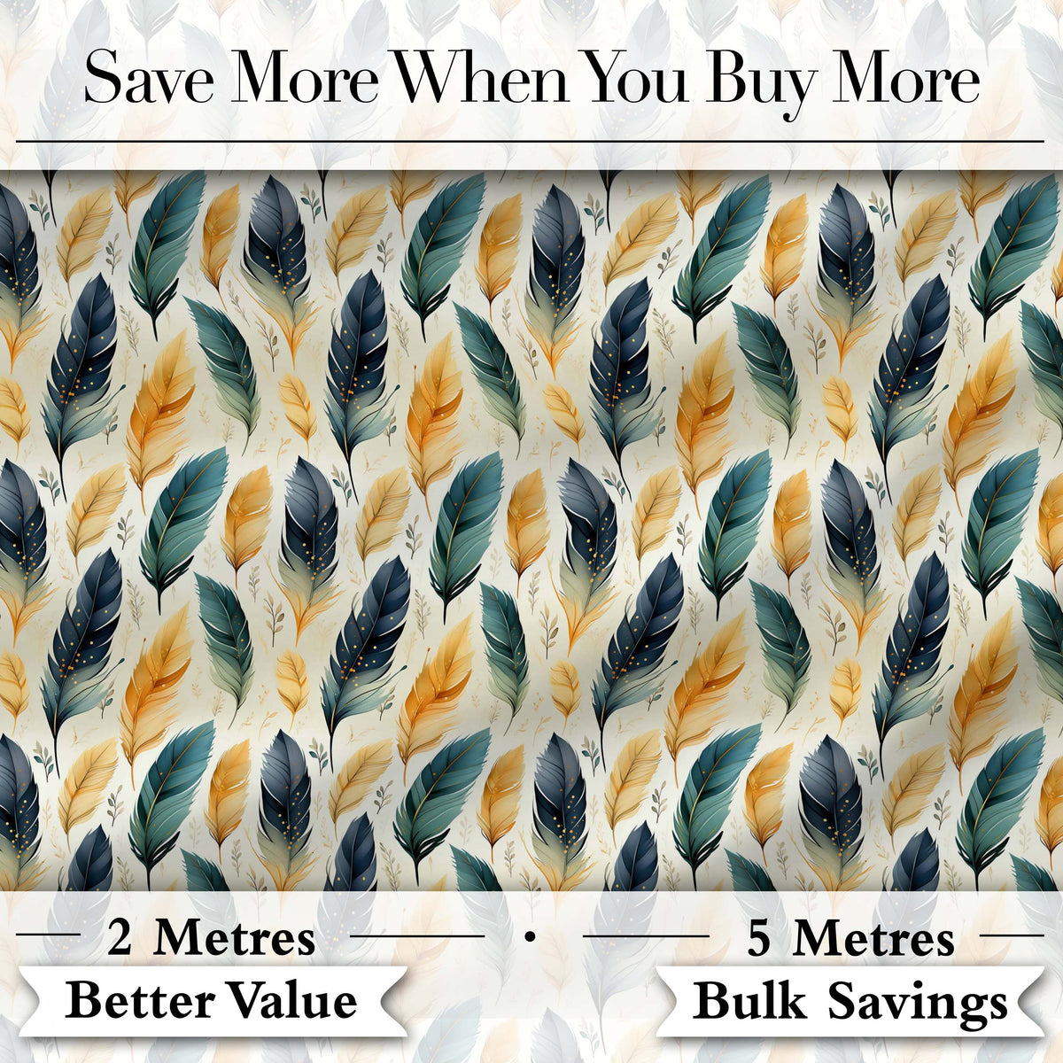 Elegant Feather Leaves Boho Seamless Pattern Digital Print Fabric by the Metre UK Sewing Quilting Textile