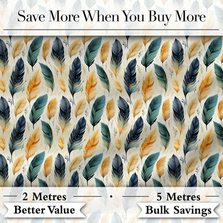 Elegant Feather Leaves Boho Seamless Pattern Digital Print Fabric by the Metre UK Sewing Quilting Textile