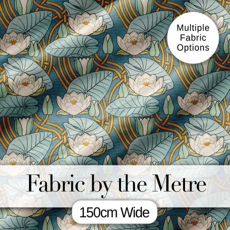 Art Nouveau Lily Pond Floral Seamless Pattern Digital Print Fabric by the Metre UK Sewing Quilting Textile