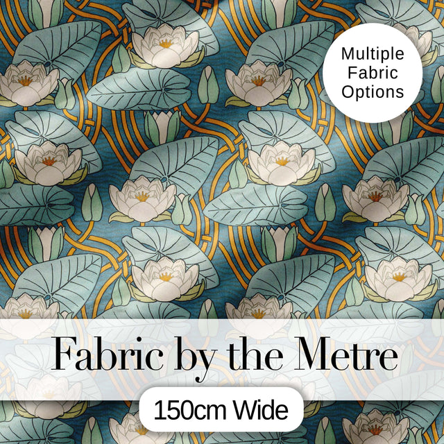 Art Nouveau Lily Pond Floral Seamless Pattern Digital Print Fabric by the Metre UK Sewing Quilting Textile